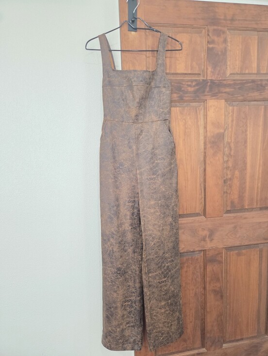 Forever 21 Pants - Forever 21 Brown Faux-Leather Wide-Leg Jumsuit (New)